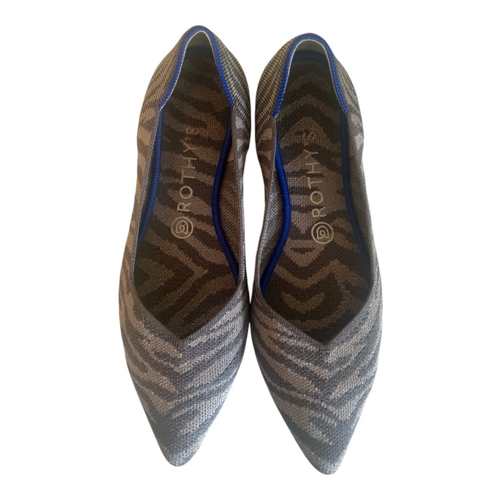 Rothy's The Point Flats Women’s Size 9 Knitted V Shaped Gray Zebra Print.​​